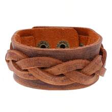 Punk Rock Braided Wide Leather Bracelet Adjustable Cuff Bracelet - Leather Bracelet - View 4
