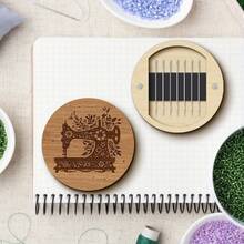 1pc Round Wooden Magnetic Embroidery Needle Box, Colorful Sewing Pattern Design, Suitable For Needle, Thread And Yarn Sewing Storage, Home Craft Projects, Decorative Woodworking And Sewing Storage - A - View 5
