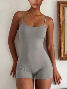 Mono sin espalda de una sola pieza elegante de verano - Gris - Ver 3
