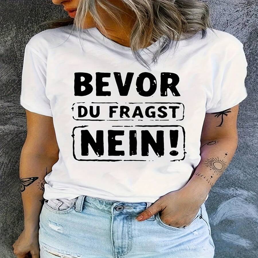 Camiseta de estilo europeo con estampado de letras - Blanco - Ver 1