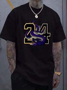 Men's T-Shirt With Snake 24 Graphic Print, Short Sleeve, Crew Neck, Regular Fit, Ideal For Summer Holidays And Leisure Wear, 220g Comfortable T-Shirt. - 黑色 - 查看 1