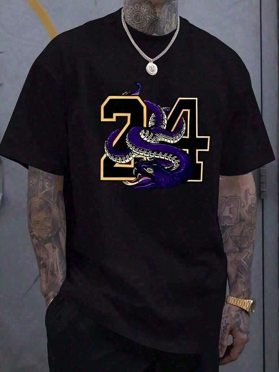 Men's T-Shirt With Snake 24 Graphic Print, Short Sleeve, Crew Neck, Regular Fit, Ideal For Summer Holidays And Leisure Wear, 220g Comfortable T-Shirt. - 黑色 - 查看 1