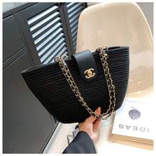 Woven Women's Bags, Summer Beach Bags, Hand-Woven Straw Bags, Boho-Style Tote Bags, Retro Shoulder Bags, Hand-Woven Raffia Bags, Travel Bags And Beach Handbags For Women, Gifts For Women - 黑色 - 查看 3