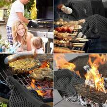 OVEN GLOVES SILICONE FINGERS GRILL KITCHEN OVEN 2 PCS HEAT RESISTANT - 黑色 - 查看 5