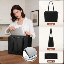 Handtasche Damen Groß Shopper Tasche Damen Wasserdichte Laptoptasche 14 Zoll PU Leder Tote Bag mit Reißverschluss Innentasche Arbeitstasche Schultertaschen Henkeltasche - Schwarz - Übersicht 8
