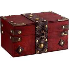 Vintage-Style Lockable Storage Box, Treasure Chest Box, Movie Prop Box, Collectibles Storage Box, Escape Room Investigation Wooden Storage Box, Jewelry Holders, Vintage Home Desktop Decoration. - Đỏ - Xem 1
