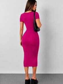 Women Midi Dresses - Magenta - View 3