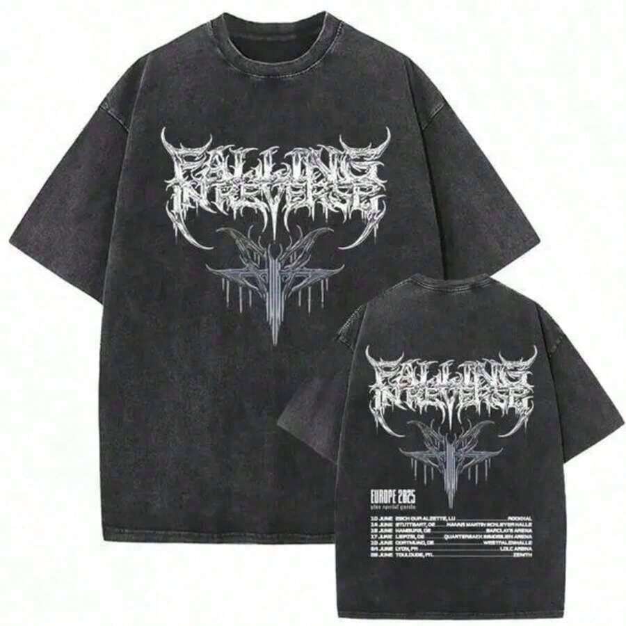 Men's Vintage Rock Band Graphic T-Shirt, Falling In Reverse Ronnie Radke, Monster Album - Plus Size Retro Band T-Shirt With Monster Logo And Song Lyrics, Y2K Style, Vintage, Streetwear, Christmas, Thanksgiving, Cyber Monday, Summer Clothing For Women - 黑色 - 查看 1