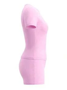 LovelyWholesale Vestido mini ajustado de unicolor con cuello redondo y rayas, ropa de verano color rosa - Rosa - Ver 3