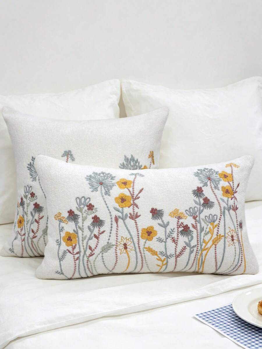 1件/2件 Ins風蒲公英花卉刺繡枕套,雪尼爾材質,柔軟舒適,適合臥室、沙發、床鋪,不含枕芯 - 彩色 - 查看 1