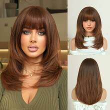7JHH WIGS Ombre Brown Layered Bob Wig For Women 16 Inch Shoulder-Length Wig With Bangs Synthetic Heat Resistant Fiber Wigs For Daily Party Use, Mother's Day Gifts - Beginners Glueless Wig Accessories - Multicolor - View 12