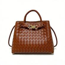 Bolso de mujer de cuero genuino tejido a mano BV Bottega Bang Bang de Andiamo Clutch Campana, bolso de mujer a la moda para otoño e invierno, bolso de mujer tejido versátil, bolso de mano elegante y de alta gama, bolso de hombro de gran capacidad para uso diario. - Marrón - Ver 3