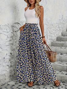 Pantalones de Pierna Ancha con Cintura Elástica y Estampado para Mujer - Estampado de leopardo azul - Ver 12