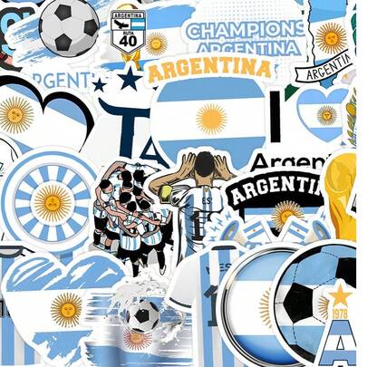 50 miếng dán đội bóng đá Argentina, miếng dán thể thao hoạt hình, miếng dán chống nước phù hợp cho máy tính xách tay, điện thoại, ô tô, ván trượt, bình nước, sổ dán, sổ tay