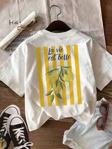 Graphic Print T-Shirt, Casual Short-Sleeved Top With Round Neck, Suitable For Summer And Spring Wear, Women's Tops. - White - View 1