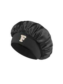 1 pieza Gorro de dormir de satén de seda sintética para mujer, gorro de dormir de tamaño grande con 26 letras para cabello rizado trenzado, adecuado para dormir y uso de belleza diario - Negro - Ver 31