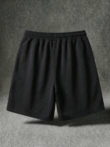 FRACTYR 男士夏季休閒街頭風純色拉鍊連帽短袖外套 + 抽繩短褲套裝，休閒街頭夏季運動暗黑風兩件套，觸感柔軟 - 黑色 - 查看 7