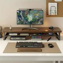 Dual-Layer Computer Desk Riser With Storage Drawer, Heavy-Duty Thickened Ventilated Design, Multi-Layer Monitor Stand And Keyboard Tray, Suitable For Home Office, Space-Saving Workstation, Easy Assembly - Blanco - Ver 3