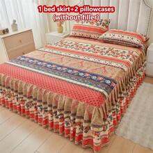 Juego de 3 piezas de falda de cama y fundas de almohada con estampado floral, suave y transpirable (1 falda de cama + 2 fundas de almohada), que absorbe la humedad, resistente a las arrugas, apto para todas las estaciones, con un elegante estampado, adecuado para dormitorios y hoteles, sencillo y económico - Cebra-leopardo - Ver 15