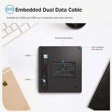 USB + Type-C 双接口外置光驱，兼容台式机、笔记本电脑、一体机和苹果电脑，支持 USB 3.0 高速传输，向下兼容 USB 2.0 和 USB 1.1 接口。二合一读写，高速读取和刻录无延迟，即插即用，无需驱动程序。 - 查看 4