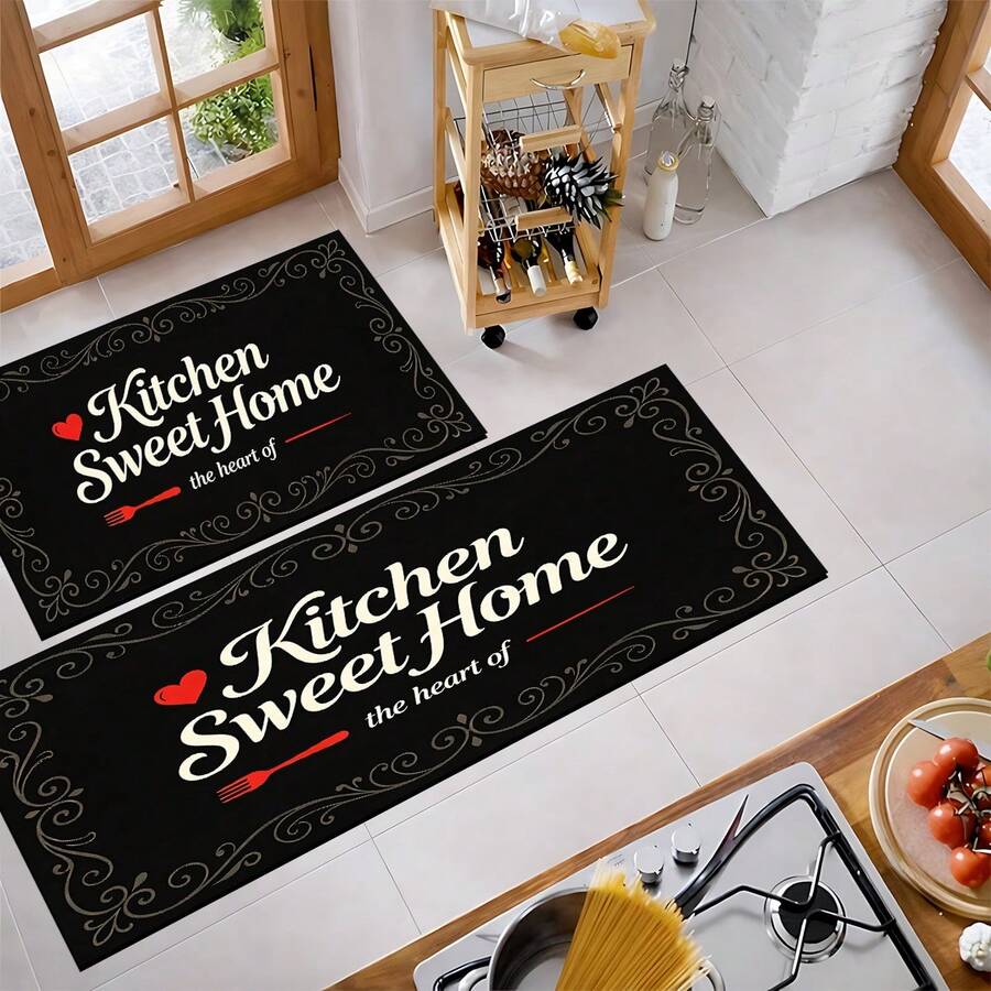 1 pieza, Decoración del hogar, Alfombra de cocina con estampado de patrón de texto, Alfombra de cocina de tierra de diatomeas, Alfombra de cocina, Alfombra de piso, Fácil de limpiar, Rectangular estampada, Adecuada para sala de estar, dormitorio, pasillo, baño, lavandería - Alfombra de poliéster, Adecuada para decoración del hogar interior y exterior - Multicolor - Ver 1