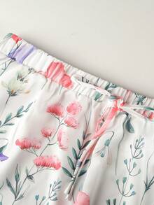 Plus Size Women Floral Print Drawstring Shorts With Pockets, Suitable For Summer Holiday And Daily Wear Pink - Pink - View 4