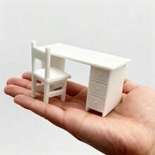 1pc White Mini Table & Chair Set - DIY Table & Chair Model Ornament Dollhouse Table & Chair Model Micro Landscape Room Decoration 3D Printed Model - Multicolor - View 4