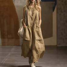 2026 Spring/Summer New Loose Sleeveless Dress With Three-Dimensional Pockets - Milky - View 4