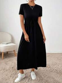 Vestido midi con cordón en la cintura, bolsillo lateral, ropa de regreso a la escuela, ropa de mujer para otoño, atuendos de maestra, vestido de despedida de soltera, vestidos casuales de mujer, vestidos midi de mujer, vestidos de trabajo de mujer, vestidos de otoño para mujer, vestidos maxi de mujer, disfraz de Halloween, vestido casual de negocios, vestidos de verano para mujer - Rosa - Ver 8