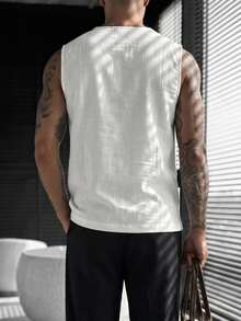 glestore Men's Retro-Style Sleeveless T-Shirt With A Linen-Like Texture: Comfortable And Stylish, This Lightweight, Slightly Sheer Piece Is A Versatile Choice. - White - View 7