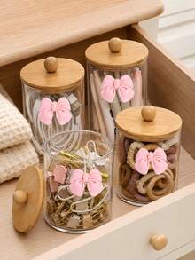 1/2/4 buah Stoples Penyimpanan Kosmetik Bening dengan Tutup Bambu, Organizer Kamar Mandi Plastik PS untuk Kapas, Cotton Bud, Spons Rias, Pisau Cukur, Aksesoris Rambut, Perhiasan & Barang Kecil, Berbagai Pilihan Paket - beraneka warna - View 6