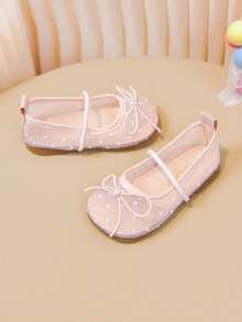 Girls' Polka Dot Mesh Ballet Flats, Breathable Bow Knot Mary Jane Shoes, Soft Non-Slip Flat Shoes For Kids Daily Party Performance - Pink - View 5