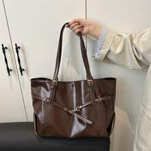 Bolso de mano moderno y versátil para mujer, estilo casual elegante con un toque de alta gama, bolso de hombro estiloso ideal para ir de compras, bolso tote de gran capacidad de cuero aceitado para mujer, estilo retro casual, personalidad moderna, bolso de hombro de nueva moda para ir al trabajo. - marrón - Ver 3
