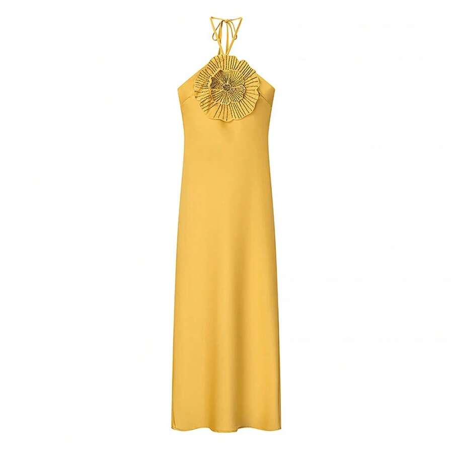 Vestido elegante con cuello Halter y flores en el pecho para mujer, vestidos largos sexys con espalda descubierta, vestidos de de noche a para verano 2025 - 1 - Ver 1