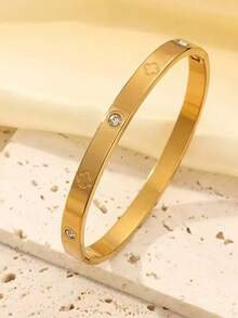 1pc/5pcs Hot Selling Non-Fading Gold Plated Stainless Steel Bracelet, Cross-Border Mirror Finish Four-Leaf Clover Titanium Steel Bangle - Gold - View 5