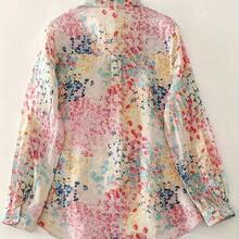 Fashion Women's Clothing Blusa de lino con estampado floral de tipo ditsy en colores de macaron, blusa suelta y ligera versátil para mujeres en primavera y vacaciones - Rosa Fucsia - Ver 3
