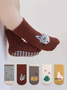 5 Pairs Kids Anti-Slip Floor Socks With Cute Cartoon Animal Patterns, Soft & Comfortable Baby Socks, All Season - Multicolor - View 10