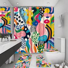 1/4pc Abstract Art Shower Curtain Set, Multi-Color Pop Art Print Bathroom Decor, Bathroom Curtain, Bathroom Accessories Including U-Shaped Mat, Toilet Lid Cover, 70.87X70.87 Inch Shower Curtain With Hooks, Modern Abstract Bathroom Decor - A - View 15