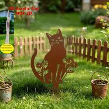 2D Flat, 1pc Silhouette Cat, Acrylic Garden Art Stake - Cute Animal Design, Outdoor Decor, Durable Material, Lawn Art Marker, Patio Yard Decoration, Vintage Style, Perfect Gift - A - View 3