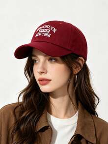 1 pieza Gorra de béisbol de ala ancha de color vino tinto, versátil y de moda para protección solar - Burdeos - Ver 2