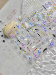 1件裝可愛海洋生物3D浮雕海豚與章魚美甲貼紙，3D水晶美甲貼花，防水女性美甲藝術貼紙 - 彩色 - 查看 3