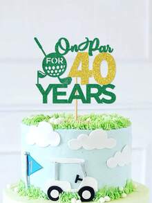 1 pieza Decoración para pastel de golf con brillo verde y dorado "Par for 40/50/60 años", decoración de pastel de cumpleaños con tema de golf para hombres, papá, esposo, abuelo, suministros para fiesta de 40, 50 y 60 cumpleaños y jubilación - Ver 3