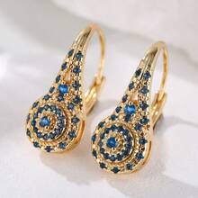 1 Pair Elegant Luxury Multi-Color Synthetic Zirconia Earrings, Fashionable Exquisite Banquet Jewelry, Perfect Gift For Girls, Timeless Elegance - Multicolor - View 3