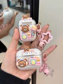 Cute Cartoon Music Ice Cream Bear Style Earphone Protective Case, Compatible With Apple Earphones Anti-Fall Protective Case, Applicable To Bluetooth Apple Earphone Case Anti-Scratch Anti-Fall Protective Case, Cute Earphone Case, Ideal Gift For Friends And Birthday - Musical Bear [Transparent] + Pendant - View 4