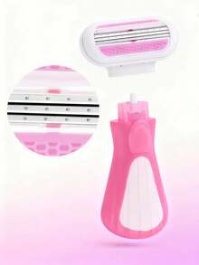 Maquinilla de afeitar para depilación de mujer, adecuada para axilas, piernas y zona del bikini, maquinilla portátil, maquinilla manual rosa, hoja de afeitar de manual para bikini de mujer depilación/afeitado/hoja de 5 capas, hoja de acero inoxidable cabezal de maquinilla rosa reemplazable, regalo para niñas esencial de viaje (mango de maquinilla + cabezal de maquinilla + caja de almacenamiento) - Multicolor - Ver 4