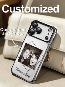 1 Personalized Customized Photo Name Text Anti Drop Transparent Black Full Border Phone Case, Compatible With IPhone 17/Air/17pro/17promax/16/16pro/16plus/16promax/15/14/13/12/11 And Other Models, Suitable For Giving As A Gift To Friends - Black - View 1