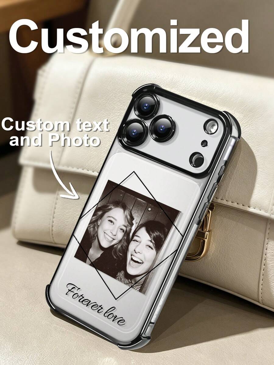 1 Personalized Customized Photo Name Text Anti Drop Transparent Black Full Border Phone Case, Compatible With IPhone 17/Air/17pro/17promax/16/16pro/16plus/16promax/15/14/13/12/11 And Other Models, Suitable For Giving As A Gift To Friends - Black - View 1