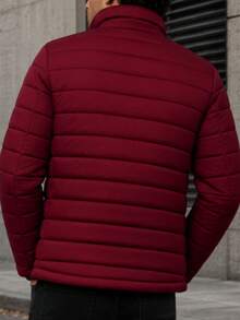 Men's HPC Polo Fleece Puffer Jacket, Warm, Casual, Basic, No Hood, Youthful And Modern Style, Ideal For Winter Or Cold Weather - 紅色 - 查看 2