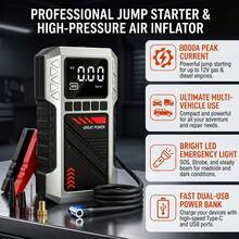 Arrancador de Emergencia para Coche e Inflador de Neumáticos - Banco de Energía Portátil con Pantalla LED, Bomba de Neumáticos Inalámbrica, Inflado Rápido de 150PSI, Linterna y Carga Rápida USB, Sin Necesidad de Energía para Cargar la Batería e Inflar los Neumáticos - T-706/YZ-6602A - Ver 7