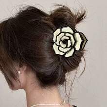 1pc/6PCS Cross-Border New Creative Vintage Rose Flower Claw Clip Fashion Versatile 3D French Bun Hair Claw - Rose Pink - View 3